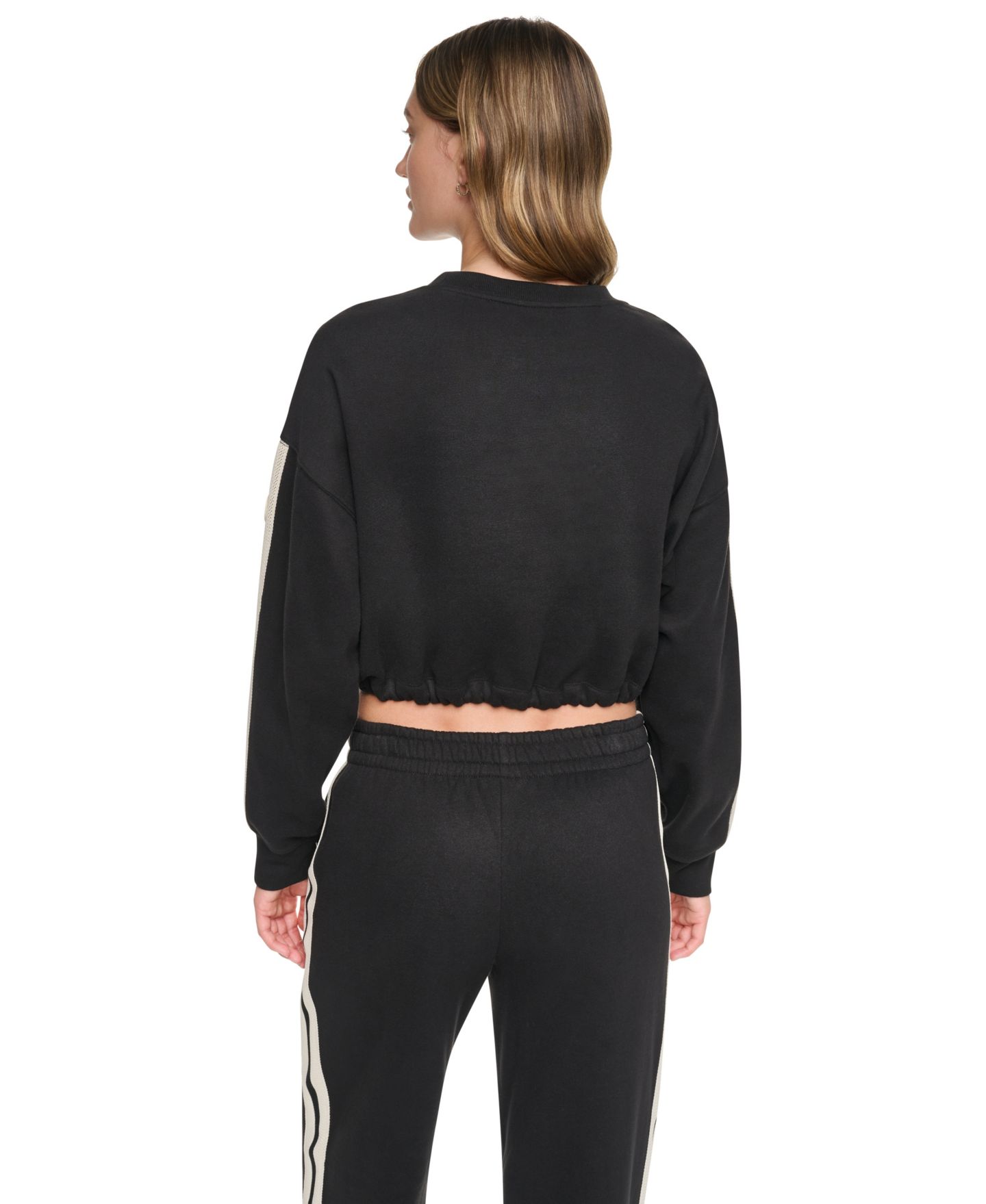 Женский свитшот DKNY Sport Textured-Tape Bungee-Waist Cropped Crewneck, цвет: Чёрный — фото 4