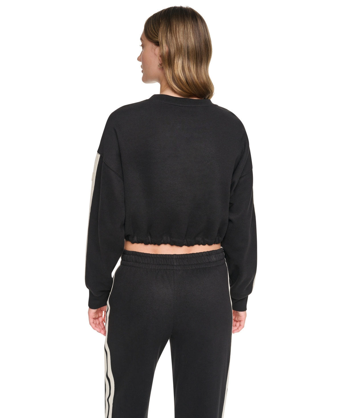 Dkny Sport Women's Textured Tape Bungee Waist Cropped Crewneck Sweatshirt