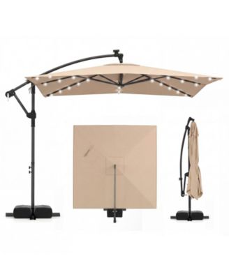8x8 Feet Solar LED Offset Cantilever Square Patio Umbrella with 360 Rotation