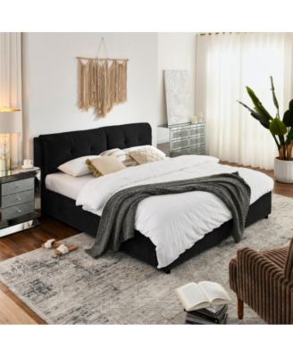 King Size Storage Upholstered Hydraulic Platform Bed with Integrated Headboard, Chenille Fabric, No Box Spring Needed