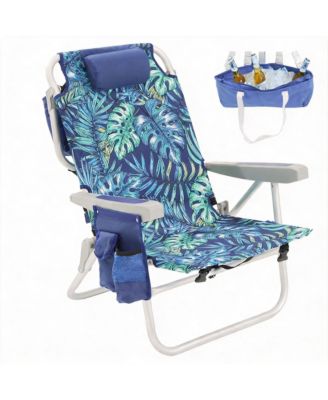 Low Beach Chair Lay Flat Reclining Cooler Cup Holder Folding Heavy Duty
