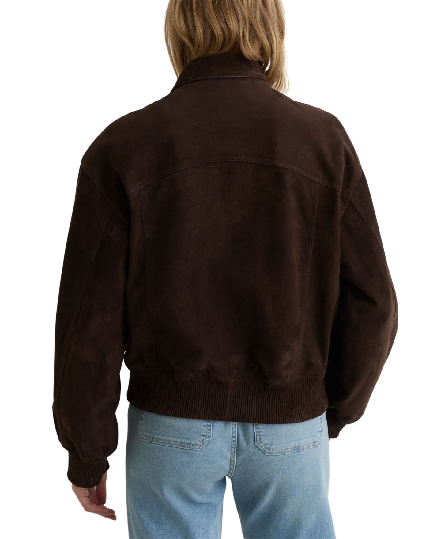 Женская куртка REISS Petite Cara Funnel-Neck Ribbed-Hem Bomber, цвет: Шоколадный — фото 3