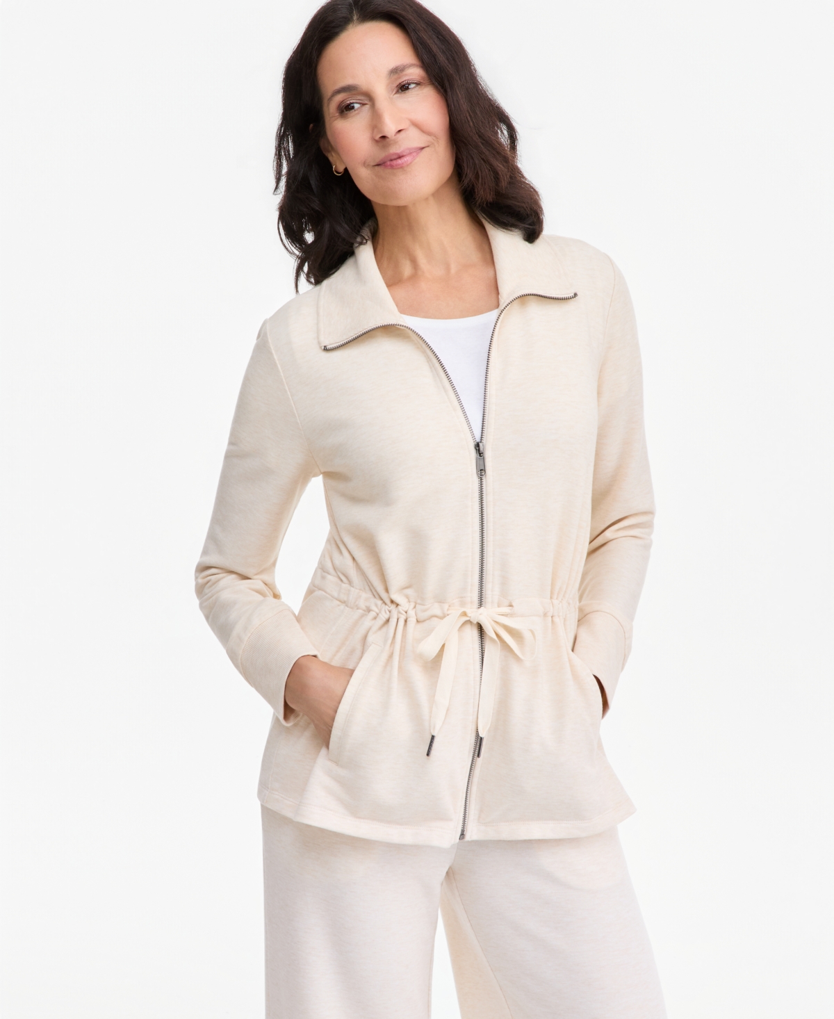 Style & Co Women's Luxlounge French Terry Zip Up Jacket, Macy's Exclusive In Oatmeal Heather