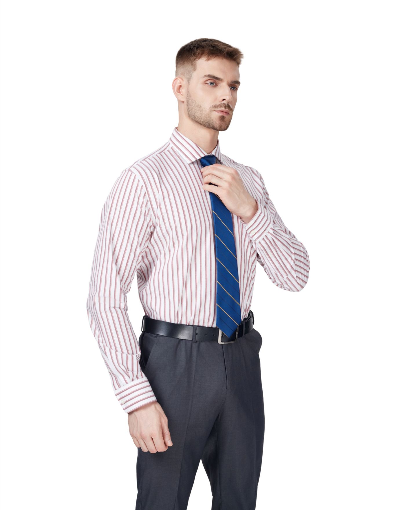 Мужская рубашка Club Room Regular-Fit Harry Stripe Dress Shirt, цвет: Кирпичный рубиновый — фото 5