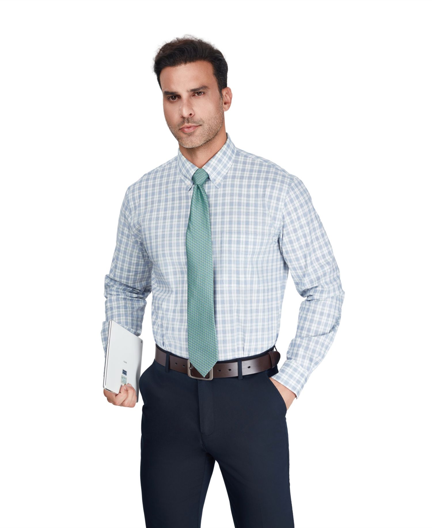 Men's Regular-Fit Plaid Pattern Dress Shirt