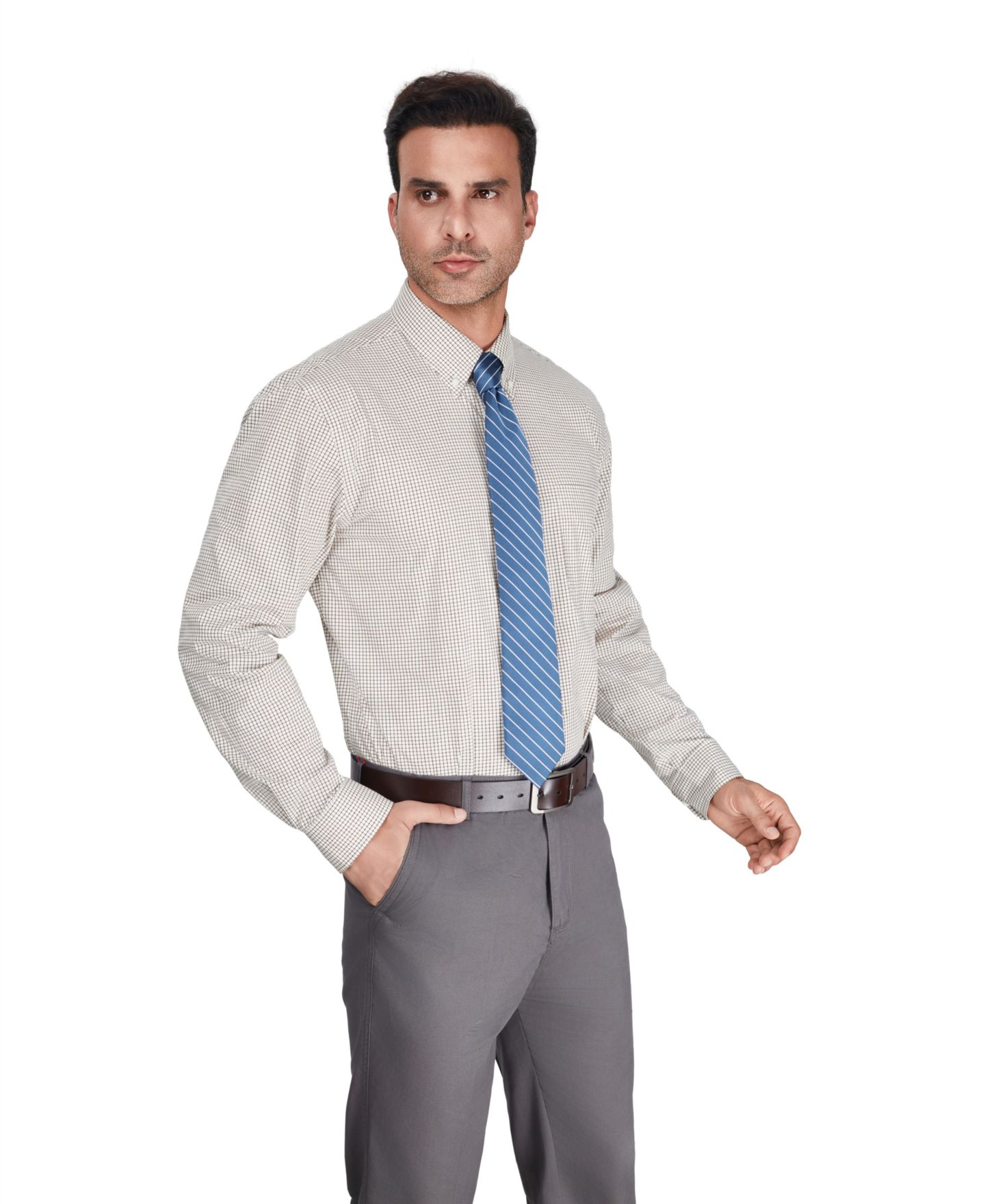 Мужская рубашка Club Room Regular-Fit Brown Plaid Dress Shirt, цвет: Коричневый клетчатый — фото 5