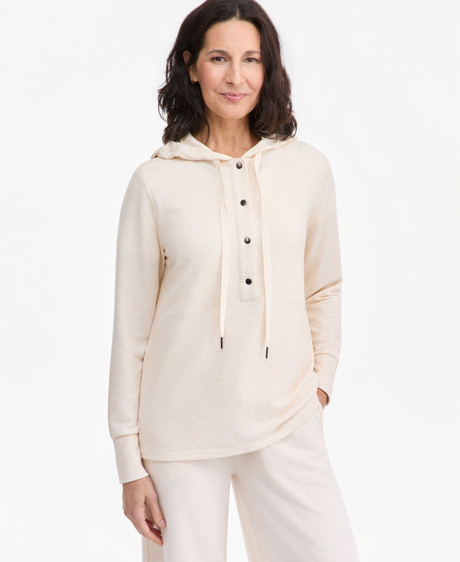 Petite LuxLounge French Terry V-Neck Hoodie with Drawstring
