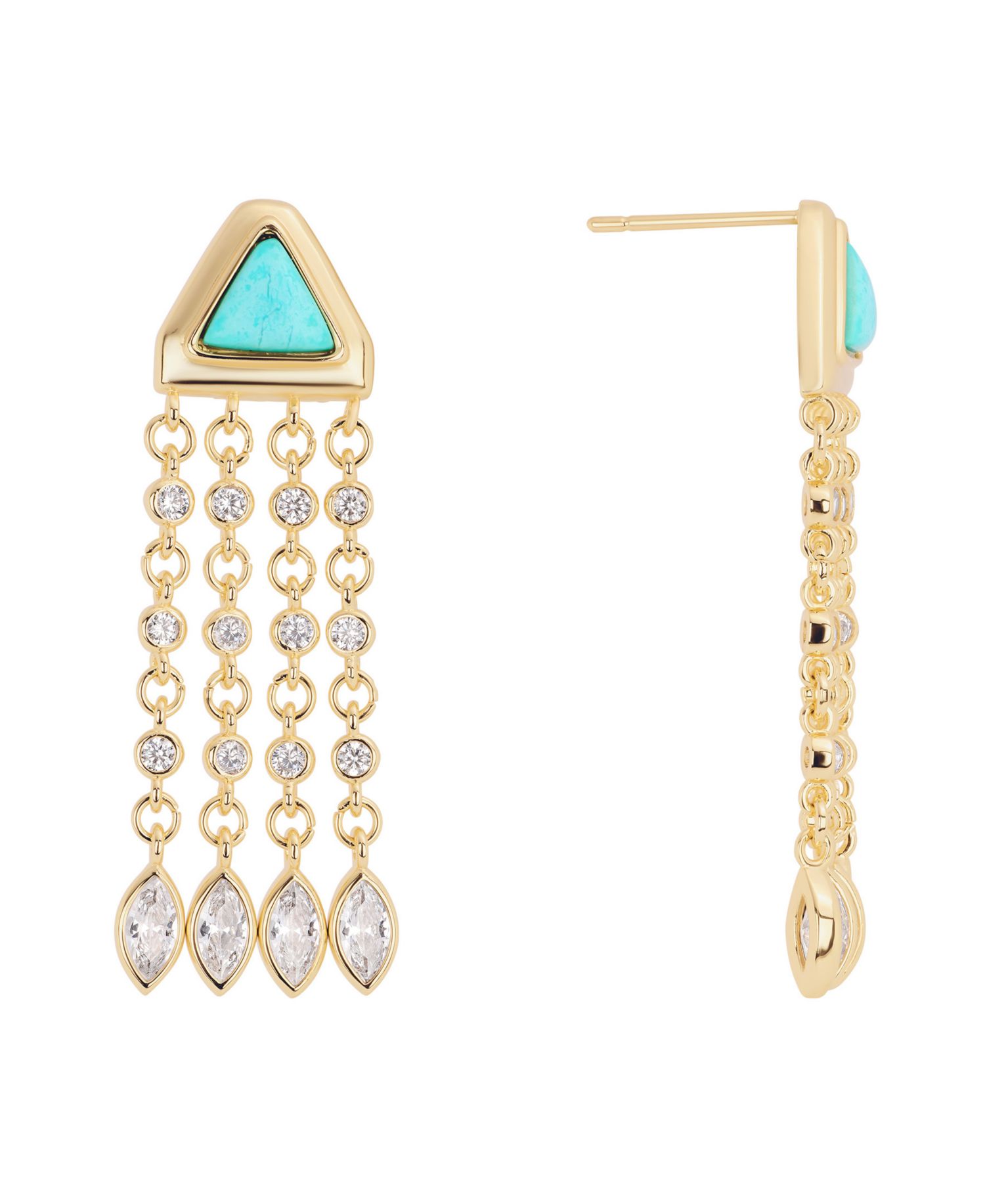 Gold-Plated Howlite Turquoise and Cubic Zirconia Triangle Waterfall Drop Earrings