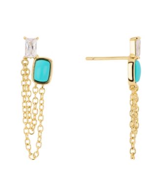 Gold-Plated Lapis Howlite Simulated with Cubic Zirconia Chain Drop Earrings