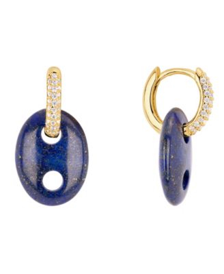 Gold-Plated Turquoise Lapis Mariner Cubic Zirconia Huggie Hoop Earrings