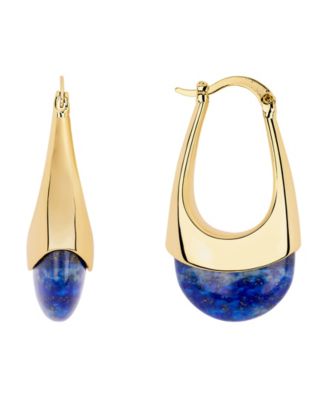 Gold-Plated Blue Quartz Lapis Elongated Hoop Earrings