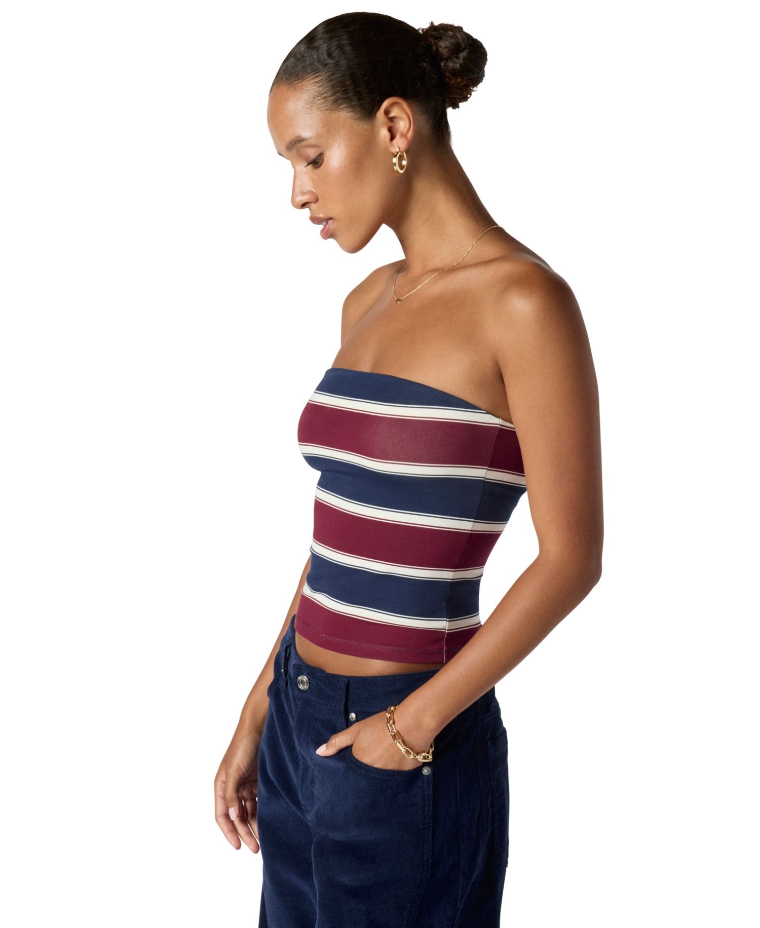 Juniors' Striped Stretch Strapless Tube Top