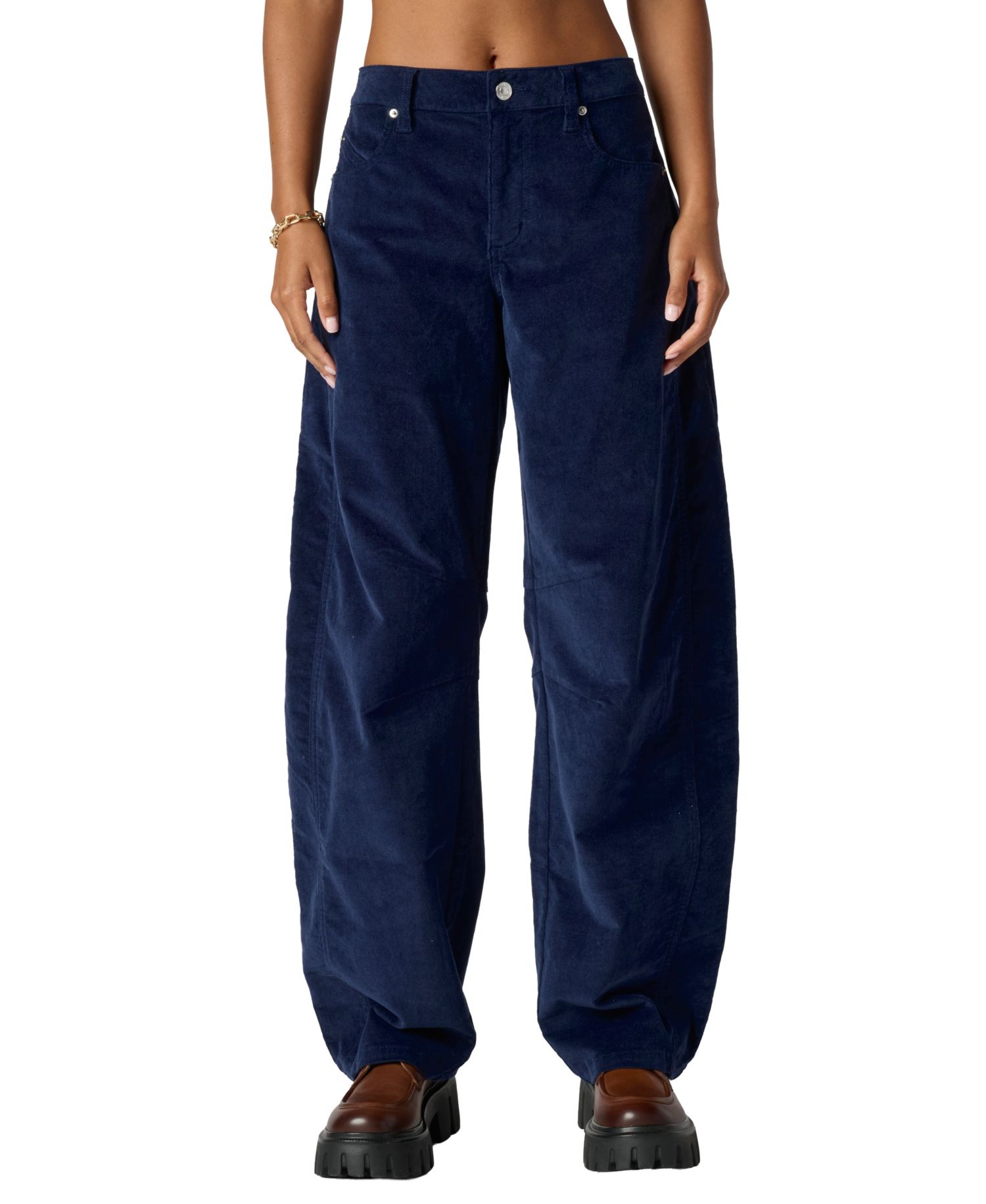Juniors' Stretch-Corduroy Barrel-Leg Pants