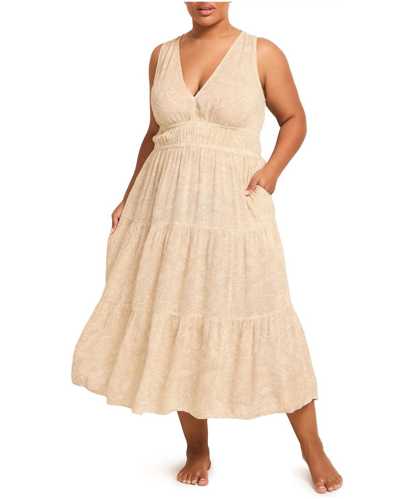 Женское платье Adore Me Zahira Plus-Size Lounge Dress, цвет: С принтом бежевый — фото 1