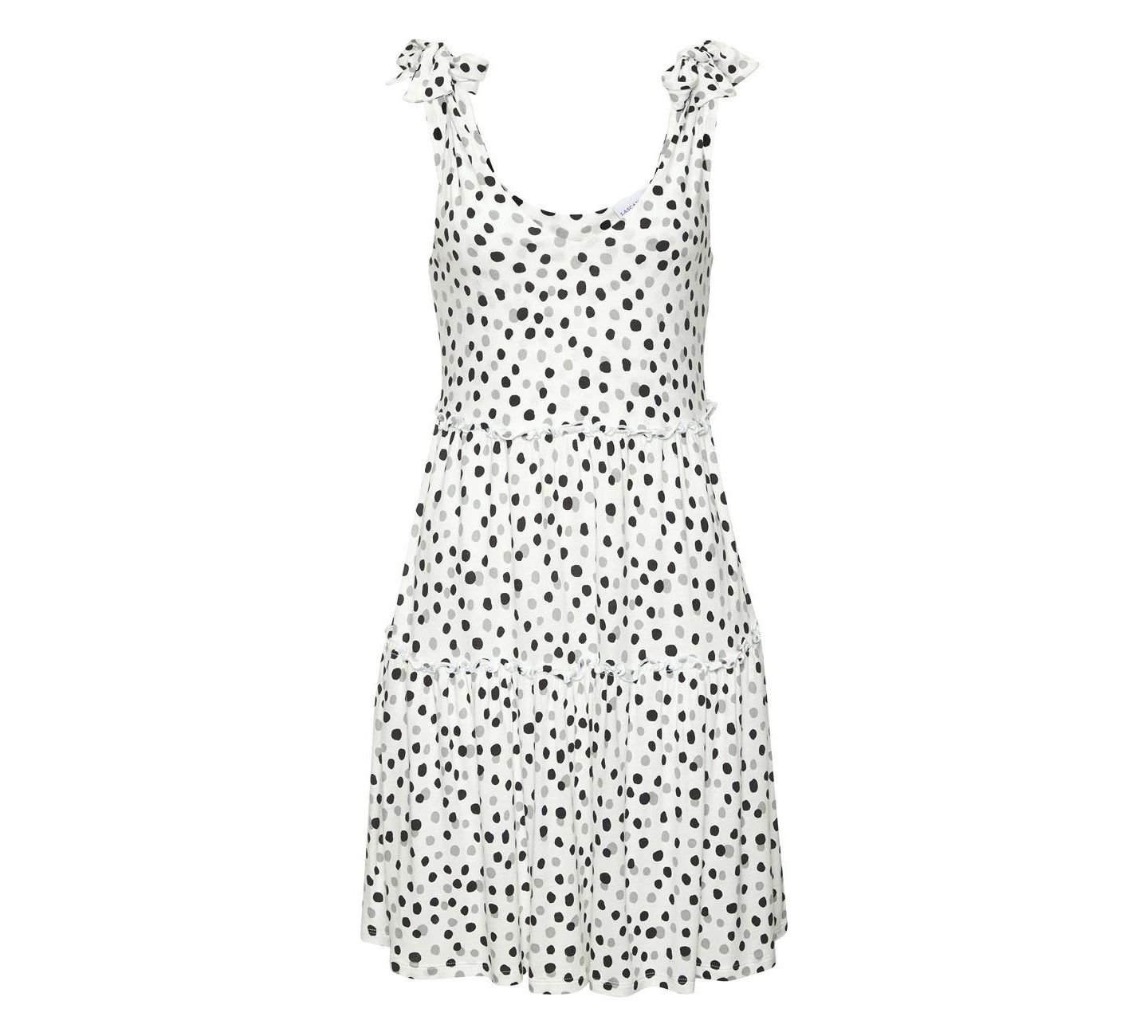 Женское платье Lascana Viscose Printed Tie Strap Fit-and-Flare V-Neck Short, цвет: Белый разноцветный — фото 4