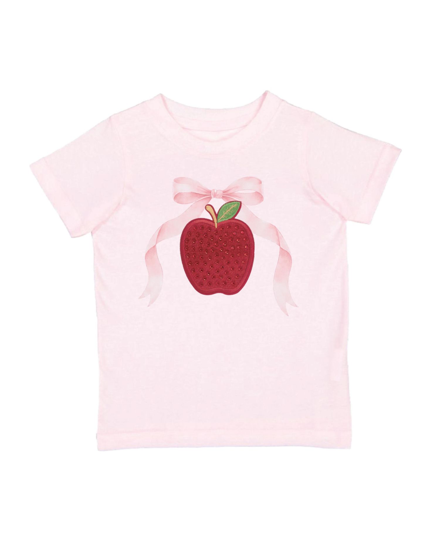 Little Girls Apple Rhinestone Patch Short Sleeve T-Shirt