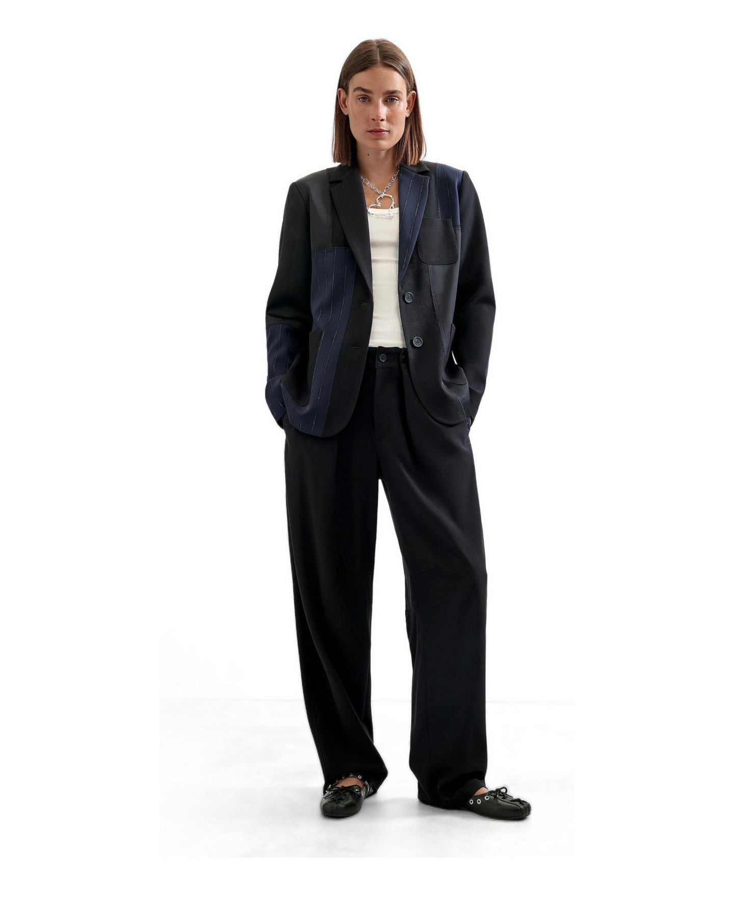 Женский пиджак Desigual Single-Breasted Notched-Lapel Patchwork Blazer, цвет: Тёмный синий — фото 2