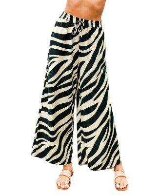 Women's High-Rise Wide-Leg Zebra-Print Pants