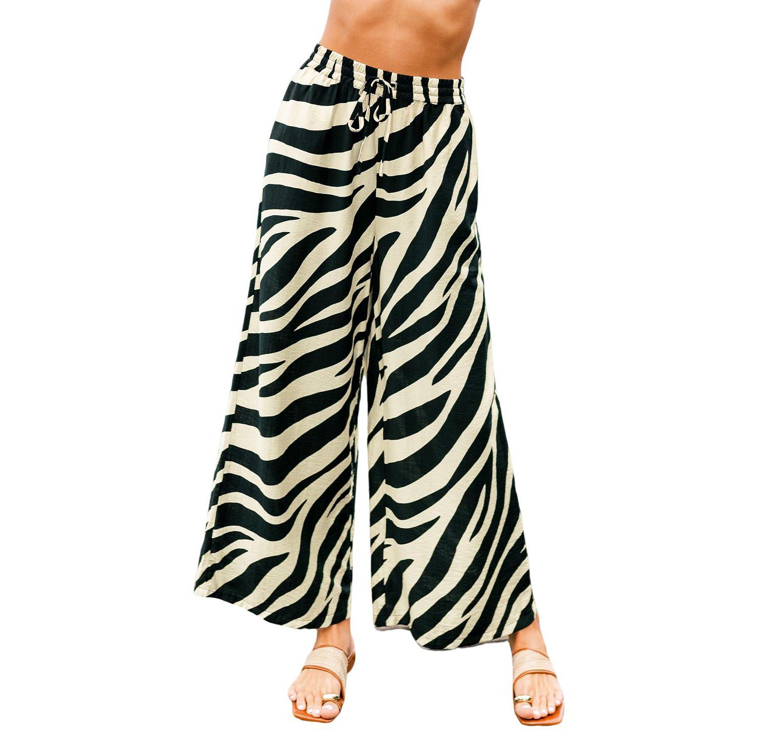 Women's High-Rise Wide-Leg Zebra-Print Pants