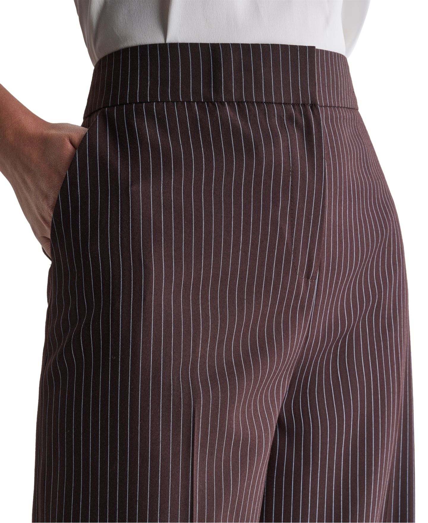 Женские брюки BCBG Pinstripe High-Waist Wide-Leg, цвет: Трюфельный чёрный — фото 6