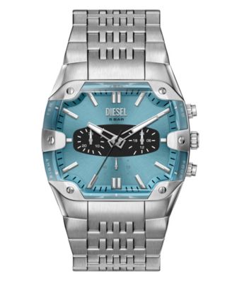 Men's Spiked Cushion Quartz Chronograph Silver Stainless Steel Watch 45mm