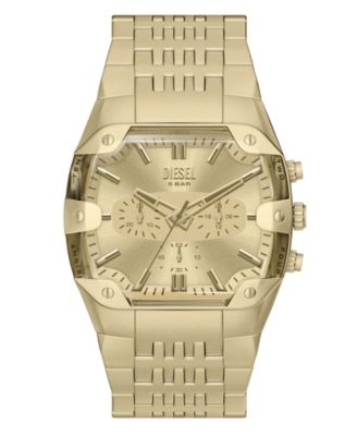Men's Spiked Cushion Quartz Chronograph Gold Stainless Steel Watch 45mm
