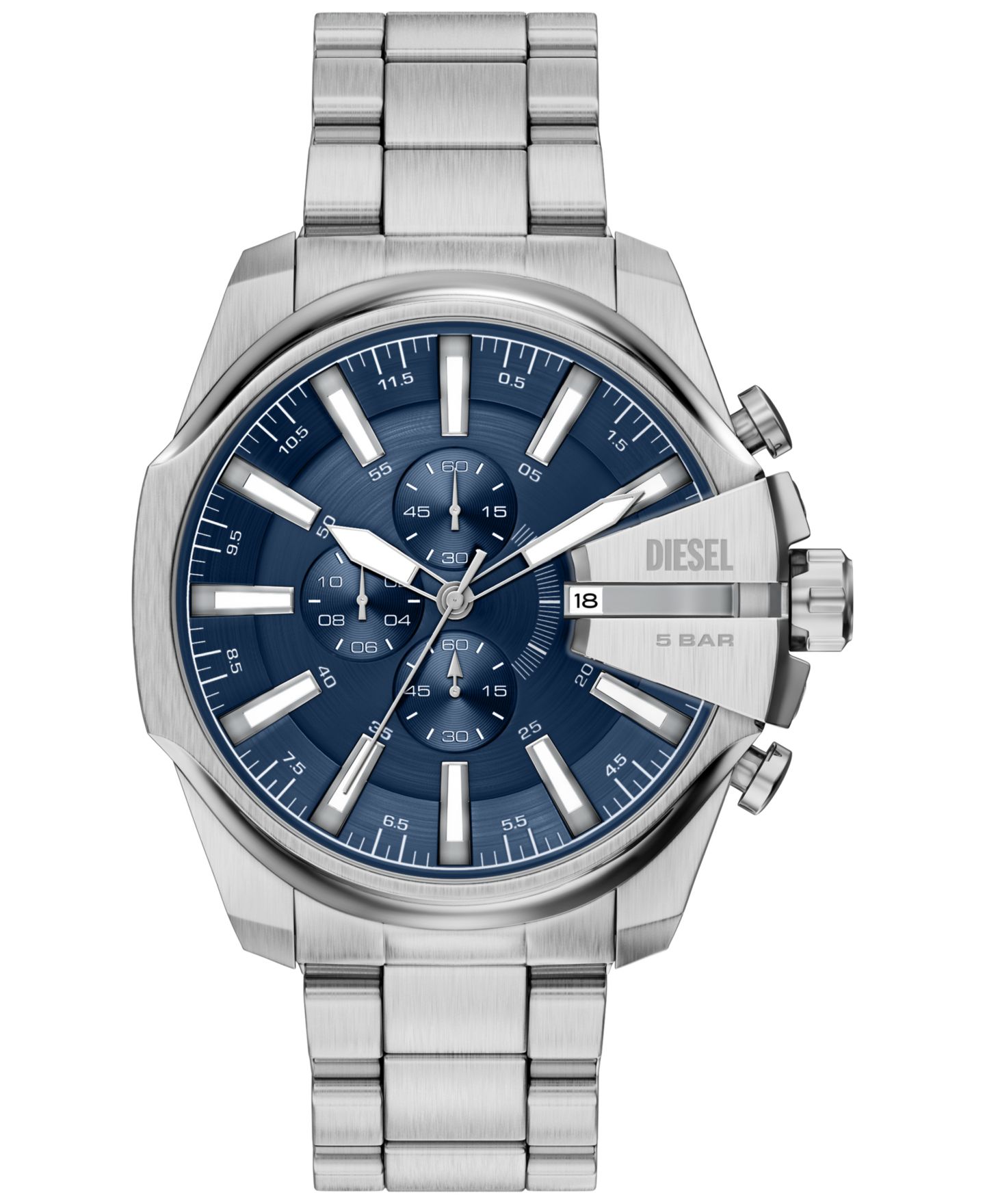 Мужские часы Diesel Mega Chief Slim Quartz Chronograph Silver Stainless Steel Watch 48mm — фото 1