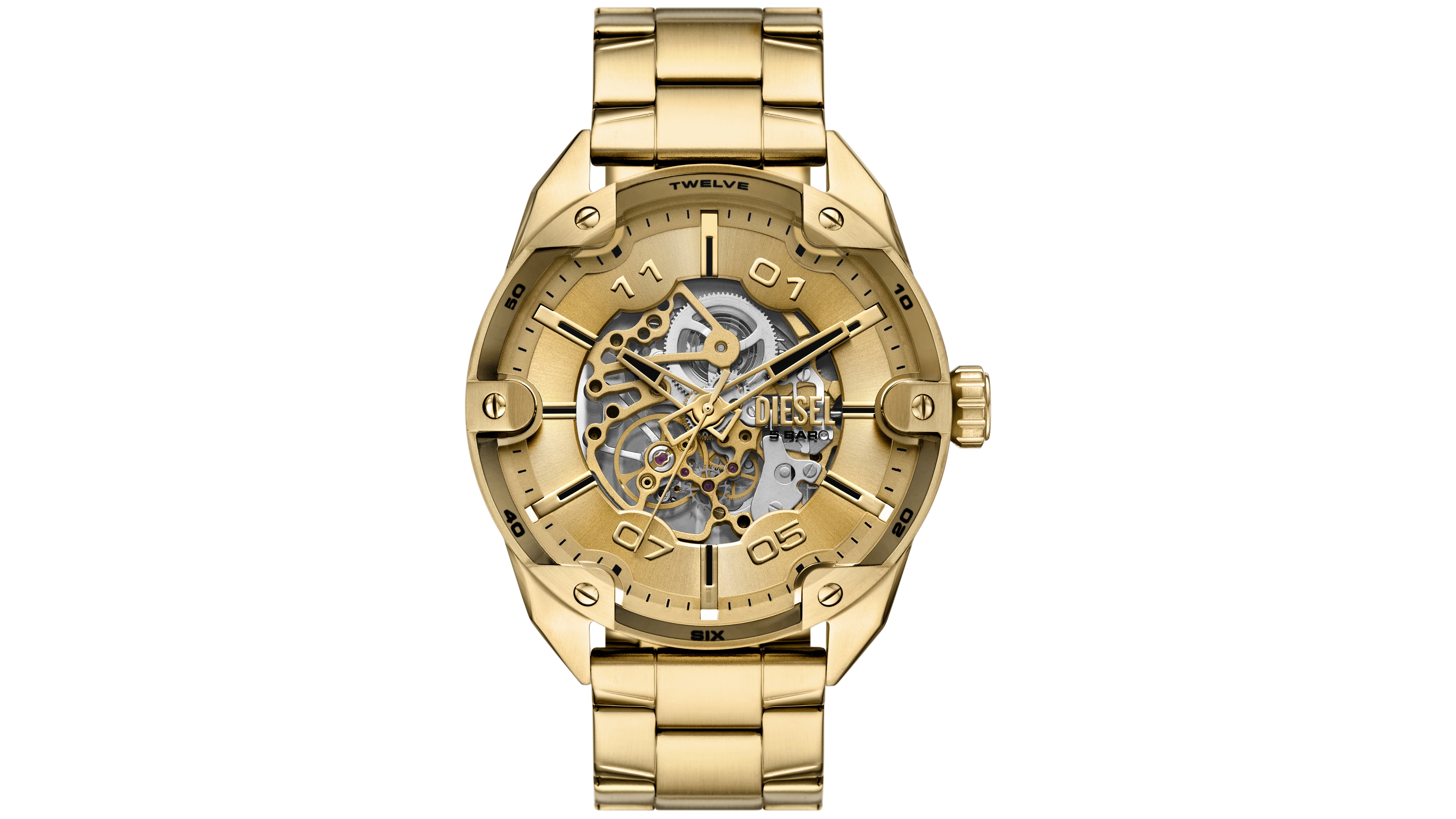 Diesel Men's Spiked Automatic Three-Hand Gold Stainless Steel 49mm