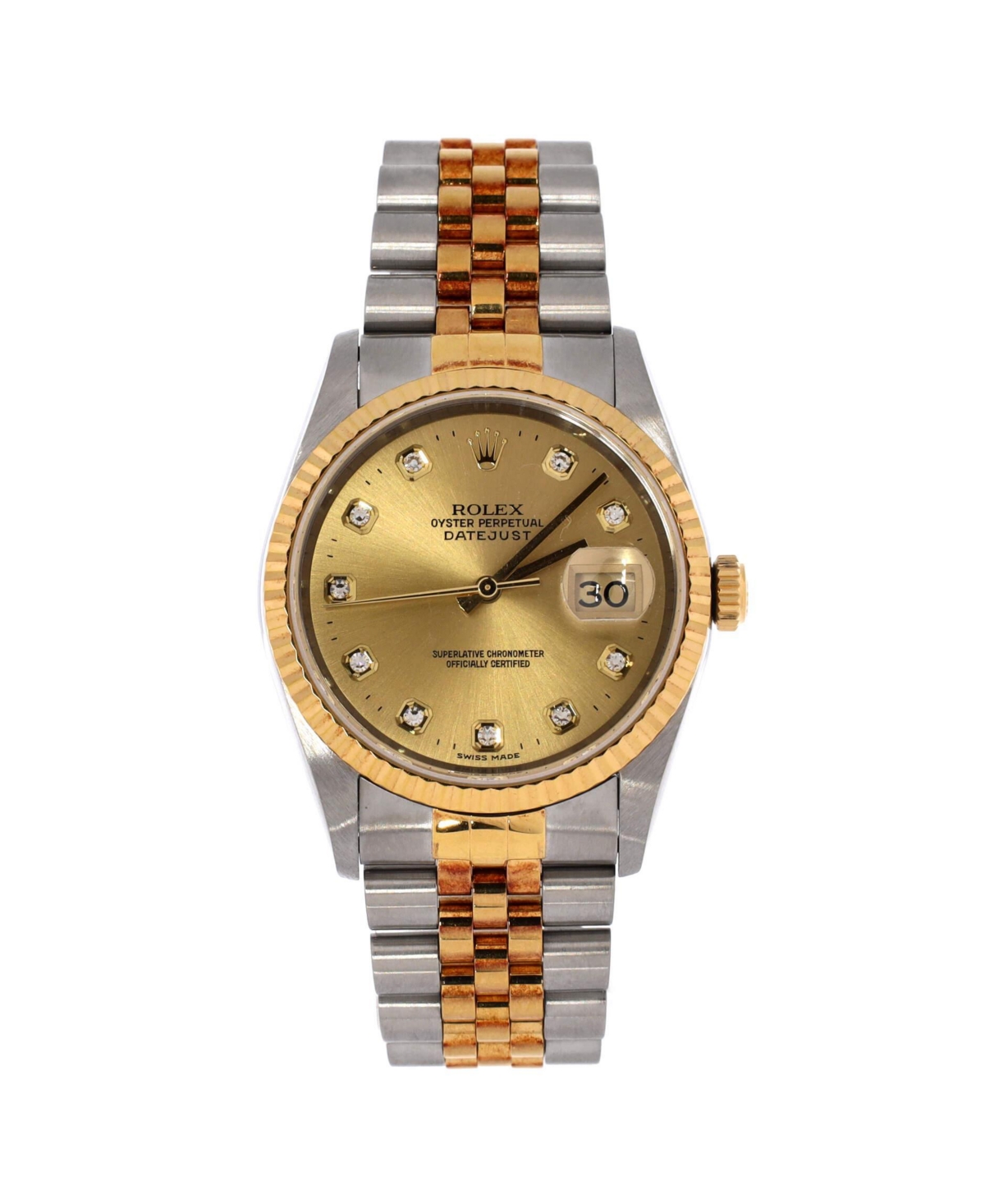 PreOwned Rolex Oyster Perpetual Datejust Automatic Watch in Stainless Steel and Gold with Diamond Markers 36mm  Dial color gold