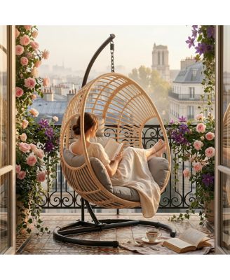 42" Extra Wide U-Base Hanging Egg Chair with Cushion and Waterproof Cover
