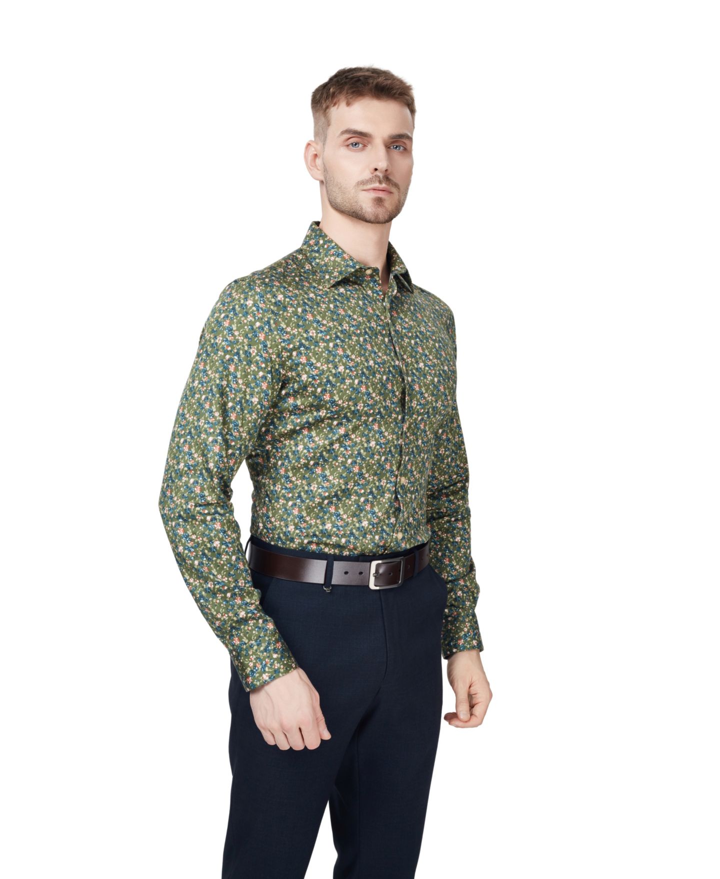 Мужская рубашка Bar III Slim-Fit Floral Dress Shirt, цвет: Бронзовый зелёный — фото 3