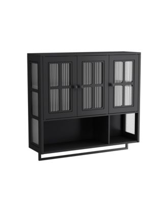  3-Door Wooden Wall Cabinet Multipurpose Medicine Cabinet Hidden Storage Space Wall Mounted Organizer for Bathroom Entryway Living Room