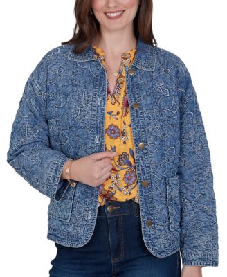 Petite Quilted Floral Denim Jacket