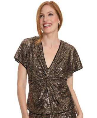 Women's Dolman-Sleeve Sequin Twist-Front Top