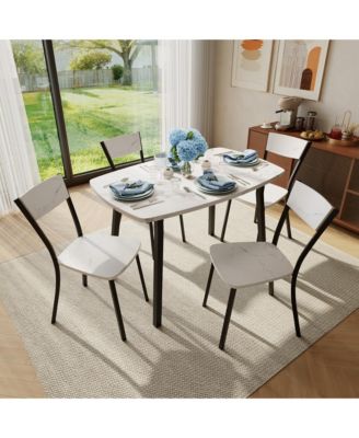 5 Dining Table Set, 43 Inch Kitchen Table and Chairs, Square Table Set with Rounded Corners