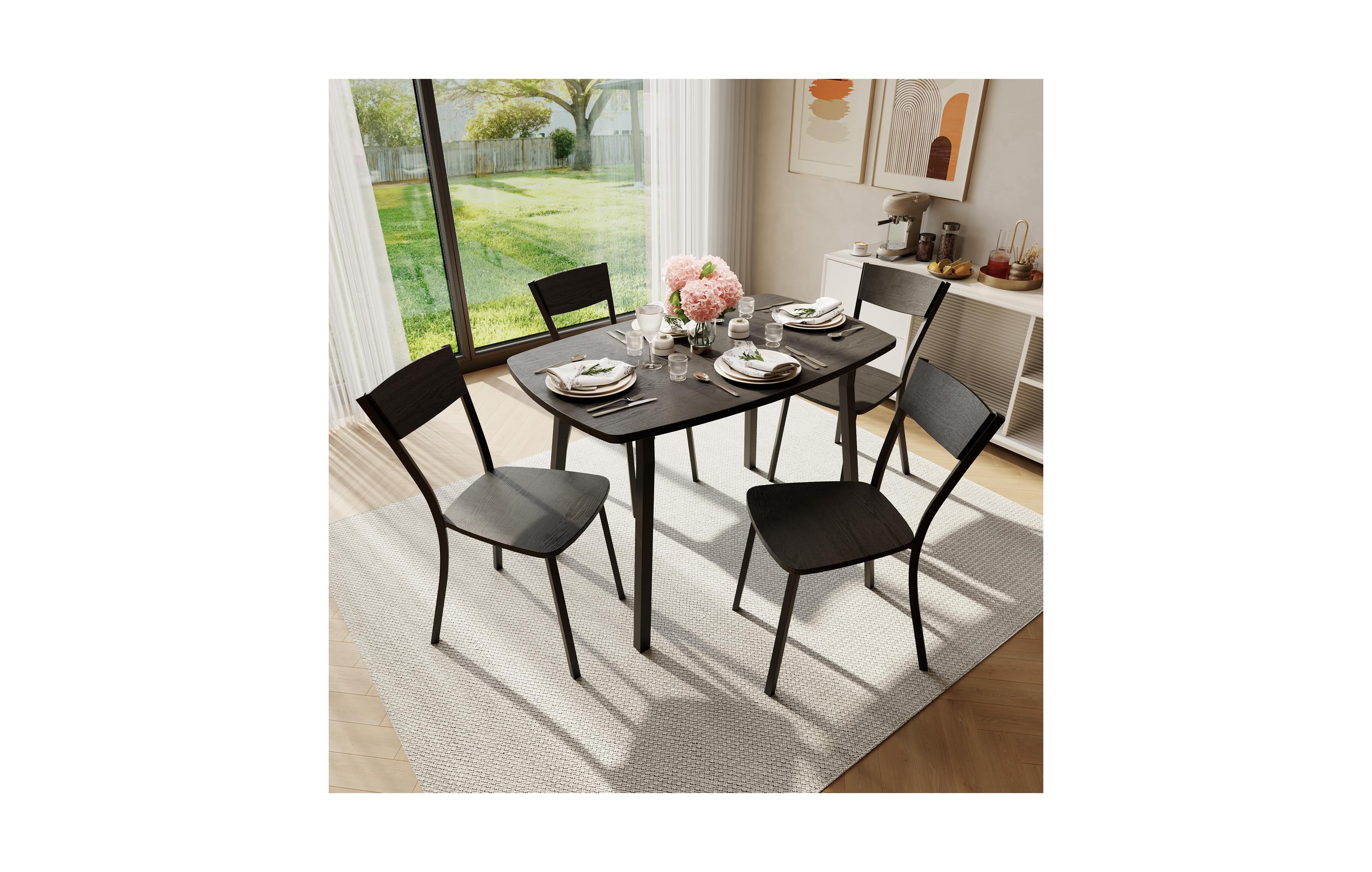 homfan 5 Dining Table Set, 43 Inch Kitchen and Chairs, Square Set with Rounded Corners