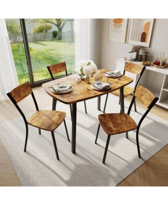 5 Dining Table Set, 43 Inch Kitchen Table and Chairs, Square Table Set with Rounded Corners