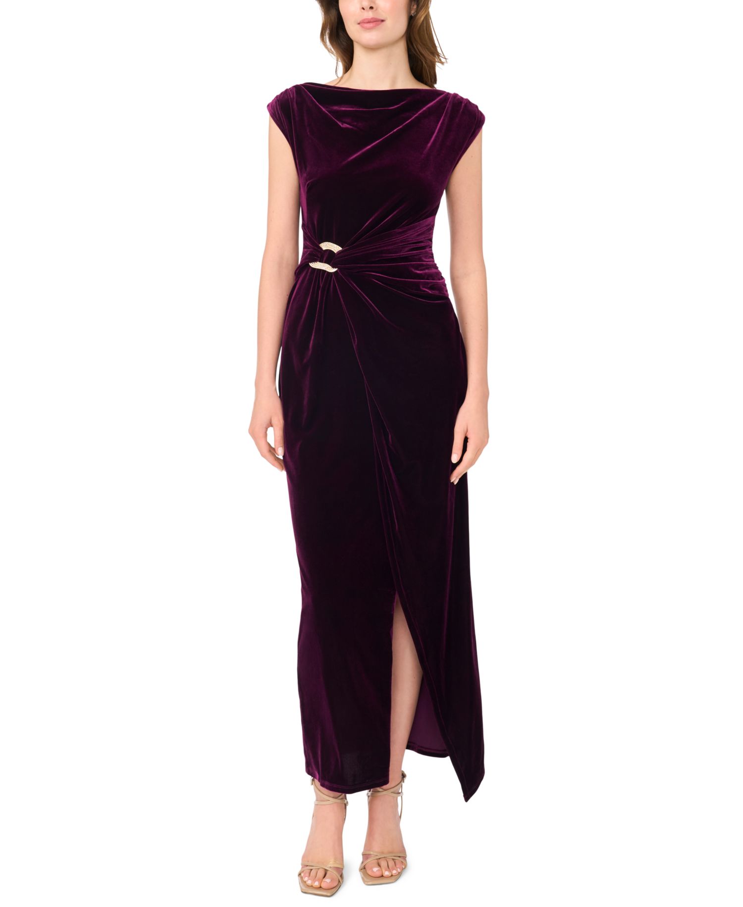 Women's Cowl Neck Velvet Sleeveless Dress