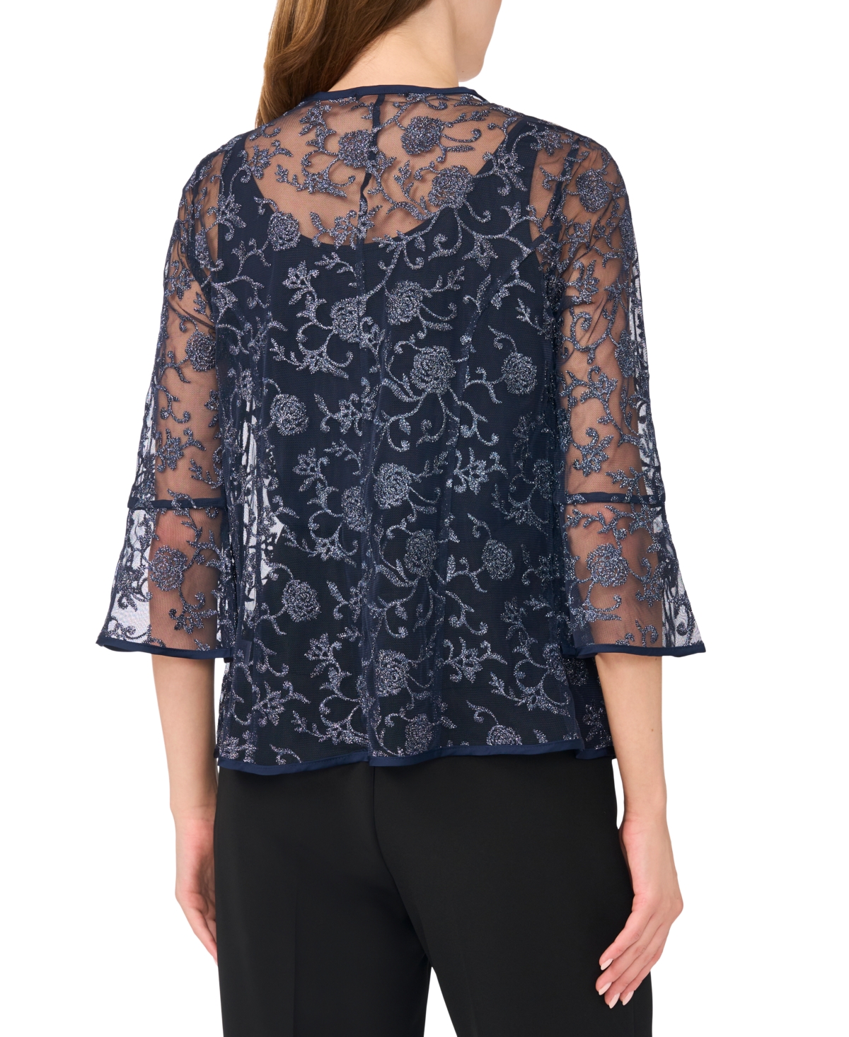 Msk Women's Glitter Lace Jacket and Satin Tank, 2-Piece Set