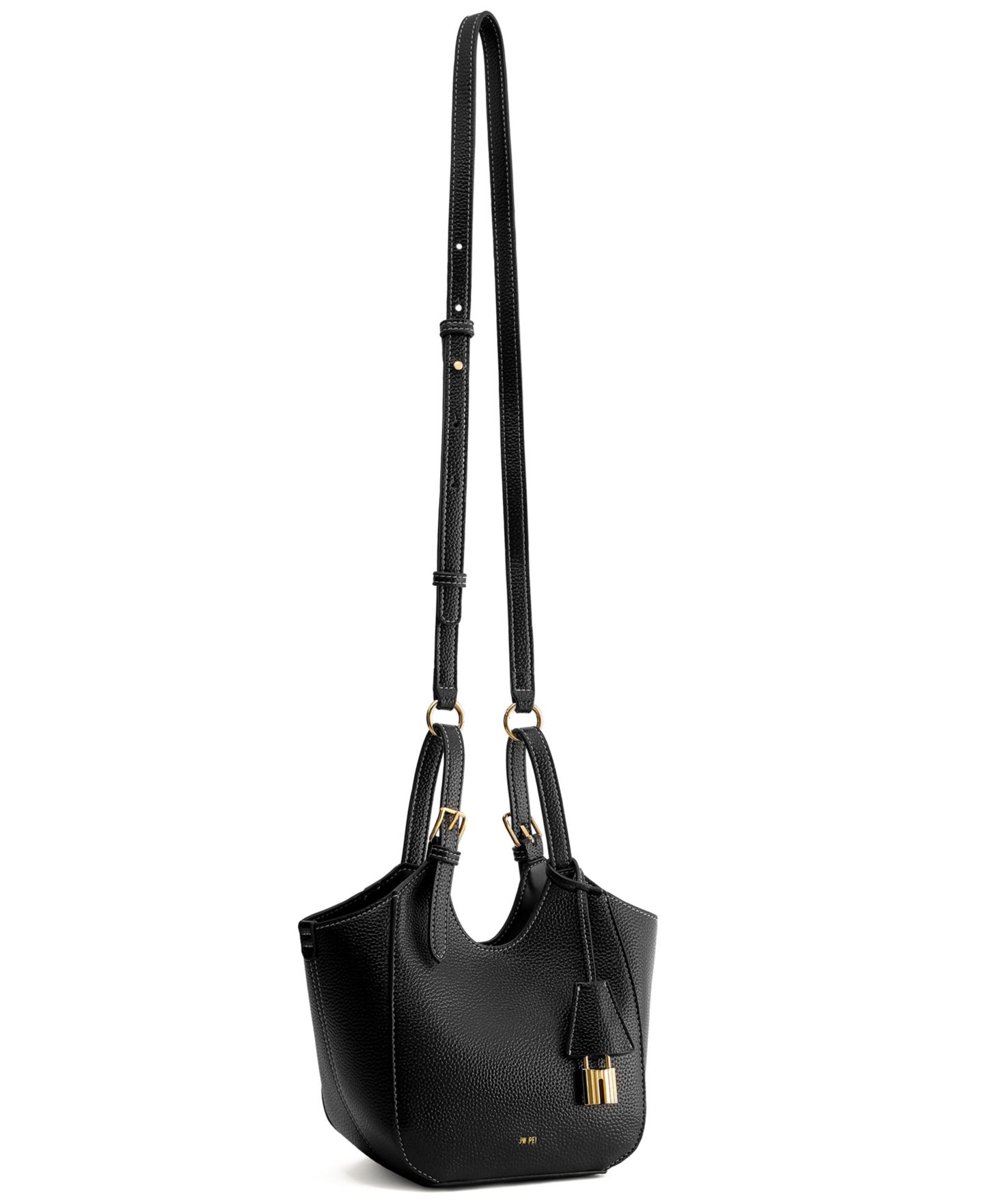 Женская сумка JW PEI Ines Padlock Mini Lychee Pattern Tote Handbag, цвет: Чёрный — фото 5