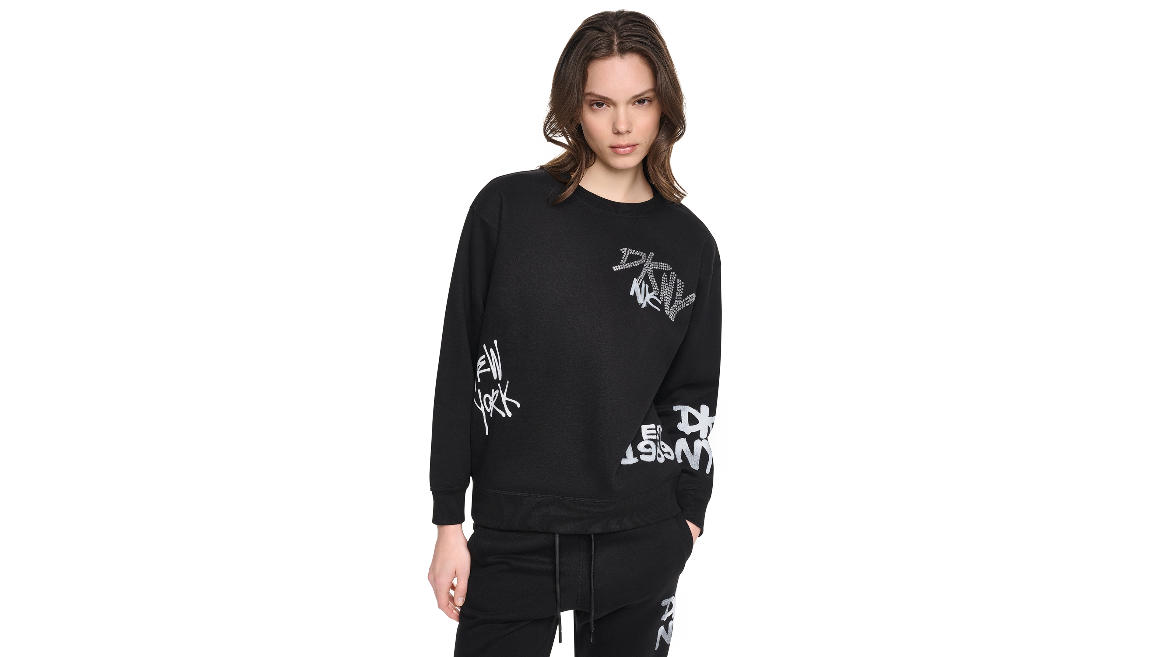 Dkny Sport Women's Graffiti Logo Crewneck Graphic Long-Sleeve Sweatshirt