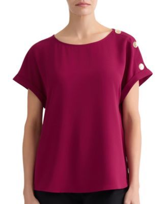 Women's Shoulder Button Detail Crepe Blouse