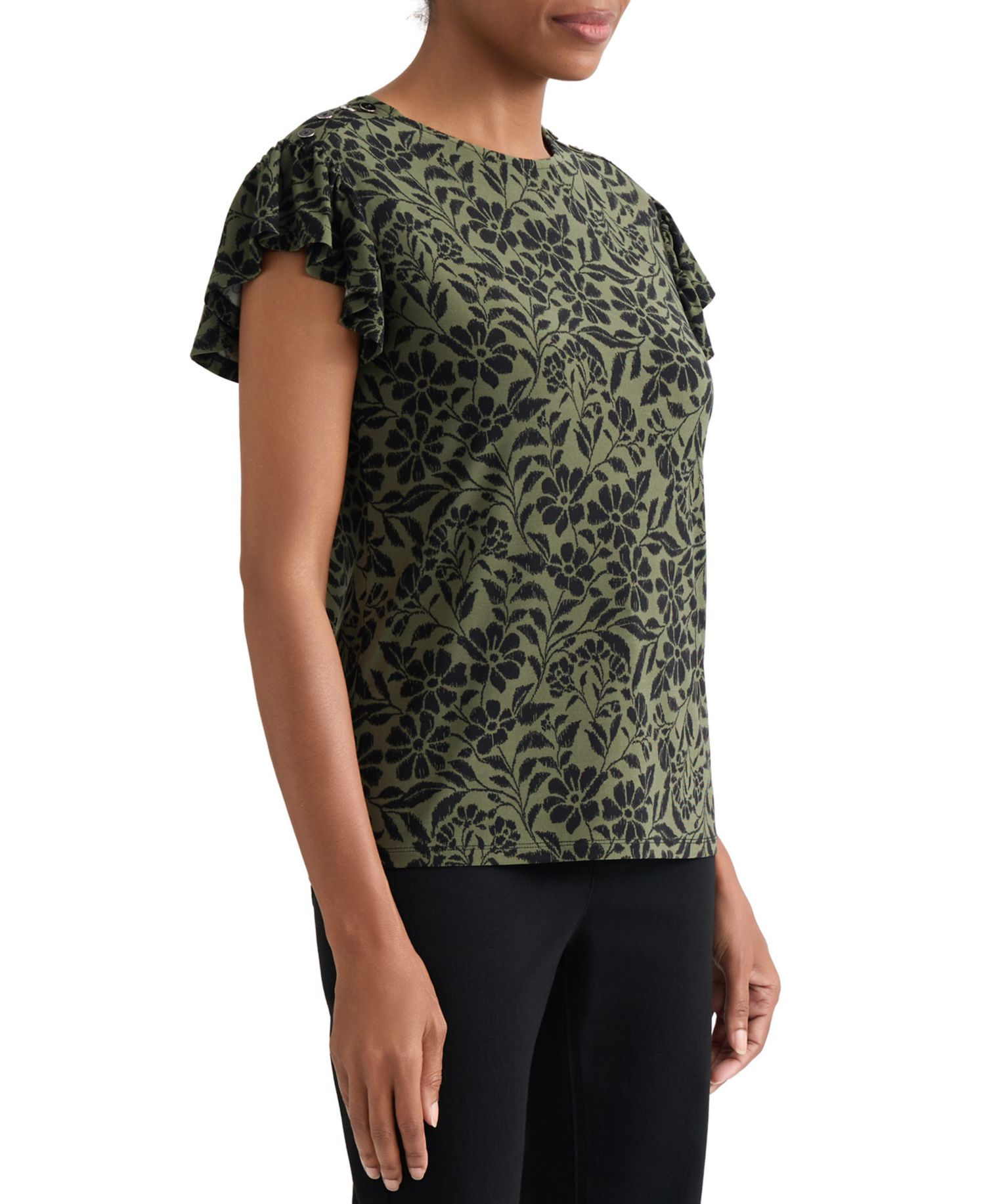 Petite Flutter-Sleeve Crewneck Top