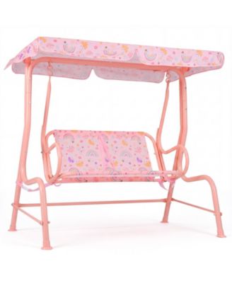 Kids Patio Swing,2-Seater Outdoor Porch Swing Lounge Chair with Adjustable Canopy