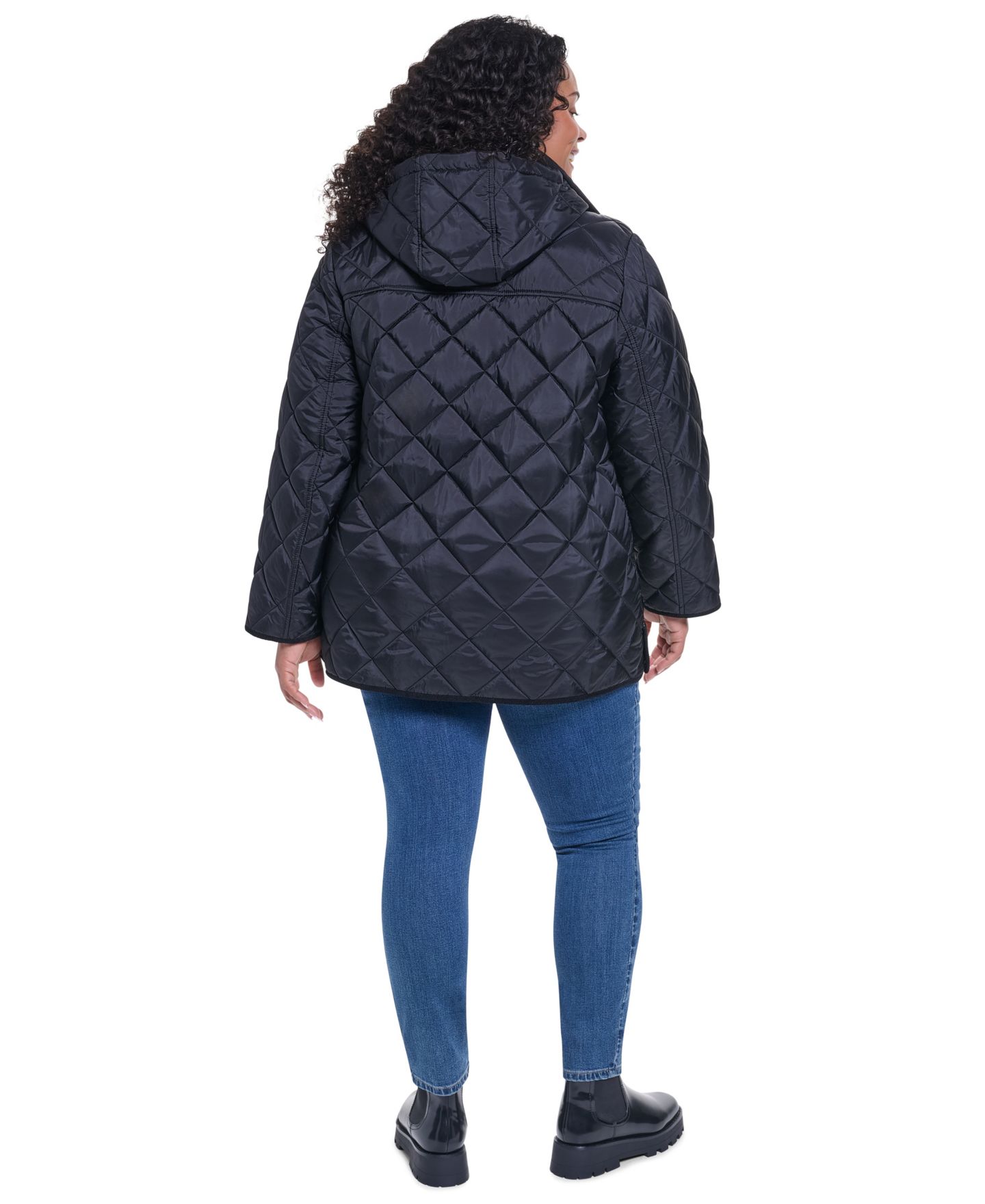 Женское пальто DKNY Plus Size Quilted Hooded Corduroy Collar, цвет: Чёрный — фото 5
