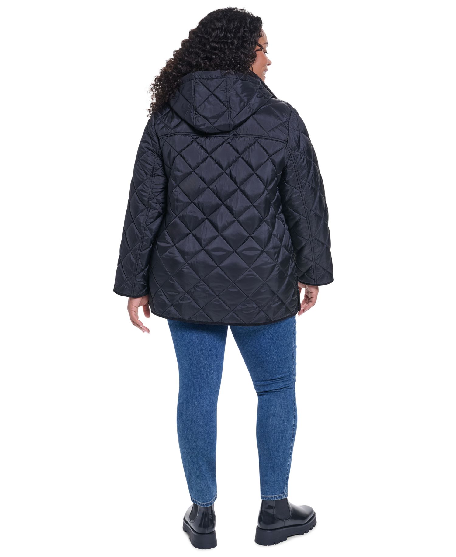 Plus Size Quilted Hooded Corduroy Collar Coat