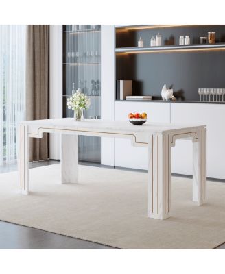 71" Marble Pattern MDF Dining Table with Grooved Legs (Seats 6-8)