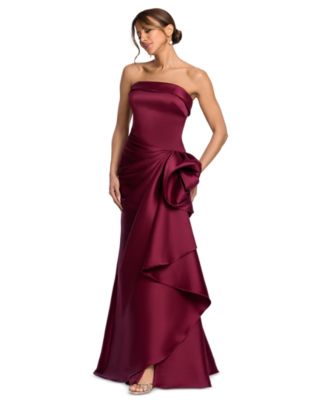 xscape formal dresses macy's Women's Gathered Strapless Gown - Wine NA-09.23.26AM
