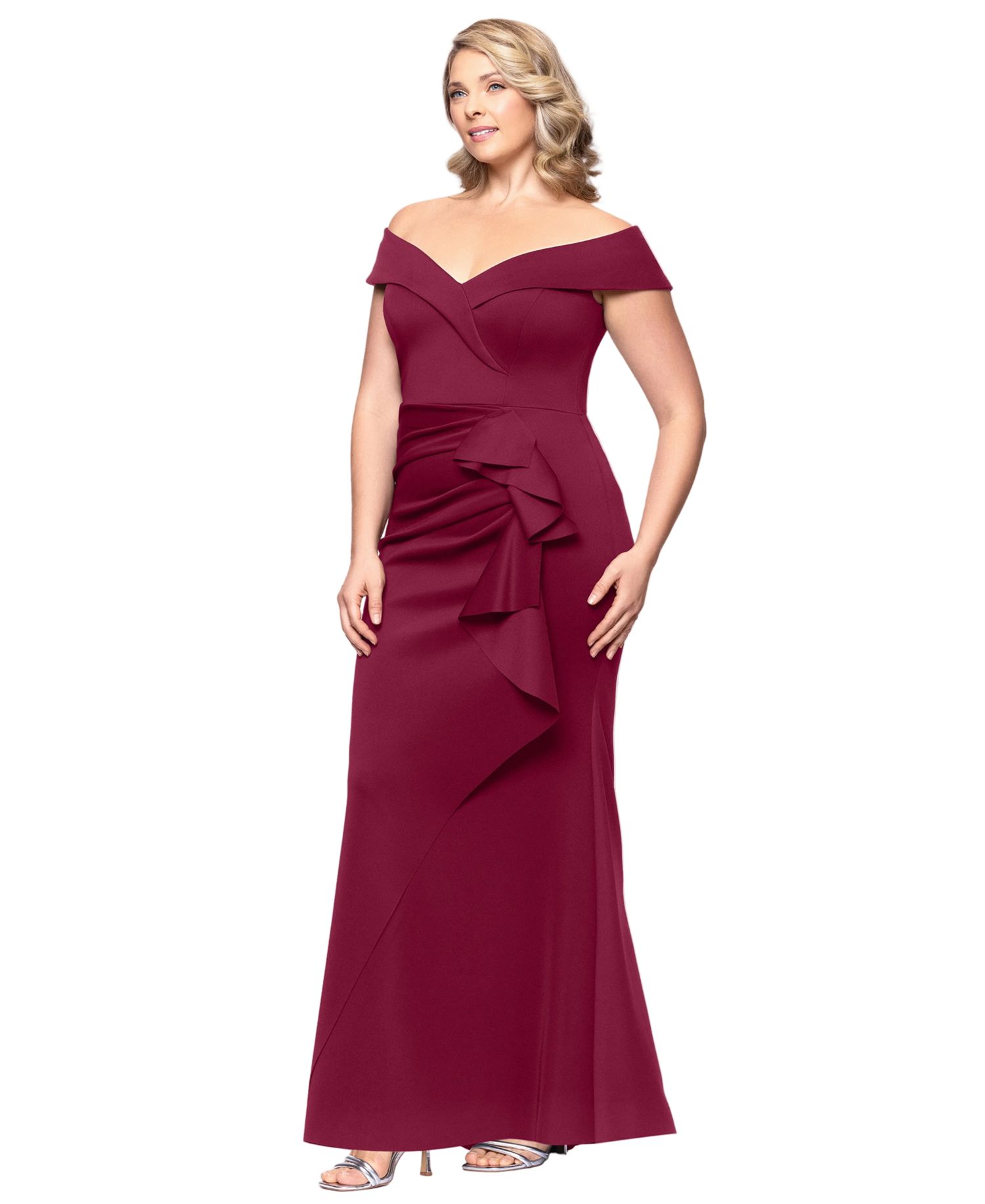 Plus Scuba Off-The-Shoulder Gown