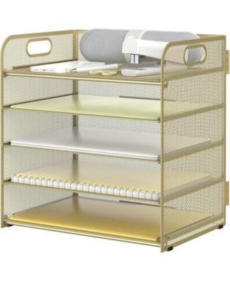5 Tier Mesh Desk File Organizer with Handle for Office Classroom Home